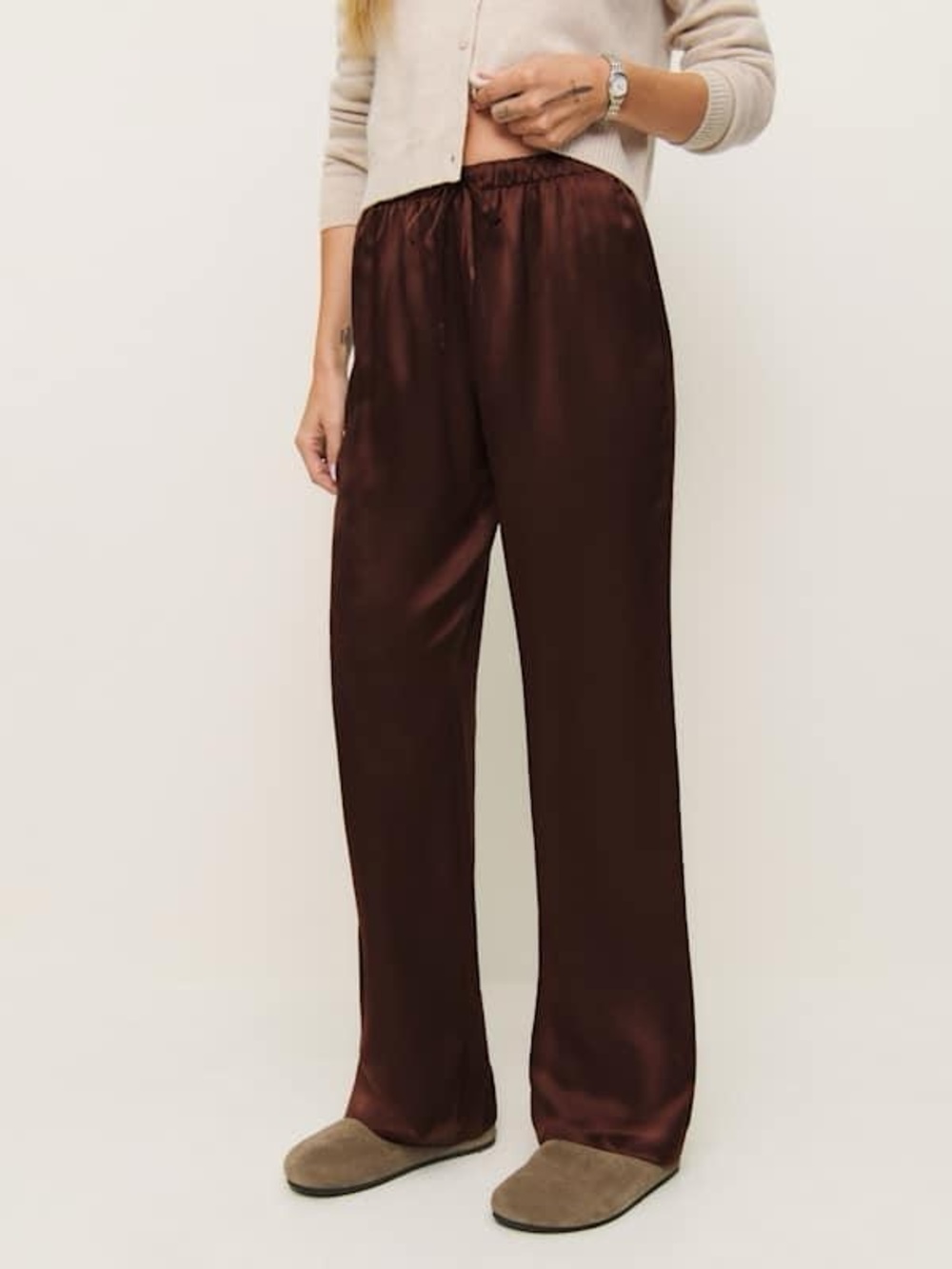 Reformation olina silk pant in natural